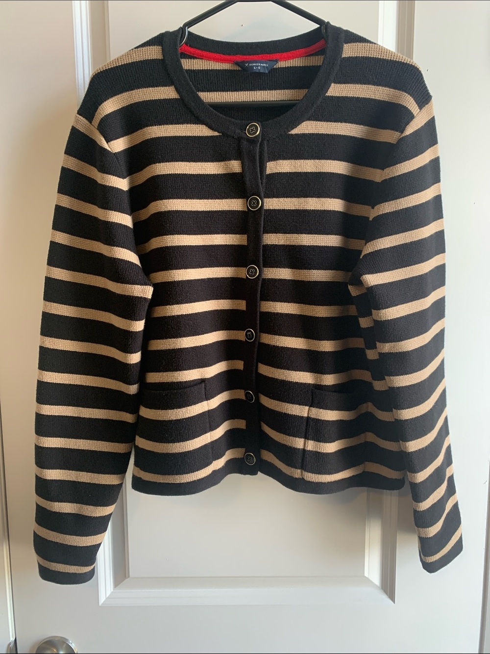 Denver Hayes Black and Tan Striped Button-Front Sweater Cardigan